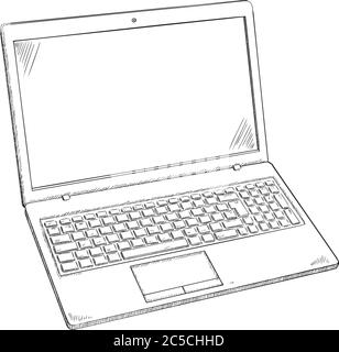 Illustration von Laptop PC - Skizze Stil Doodle. Handgezeichnete Doodle-Vektorgrafik. Stock Vektor