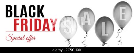 Black friday Sale Banner mit Luftballons Stockfoto