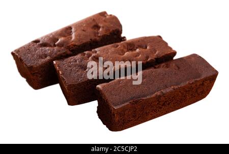 Leckere Schokoladenkuchen-Brownie. Isoliert auf weißem Hintergrund Stockfoto