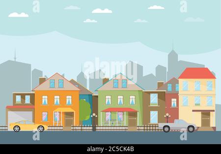 Kleinstadt Stadtlandschaft in flachem Design-Stil, Vektor-Illustration. Stock Vektor