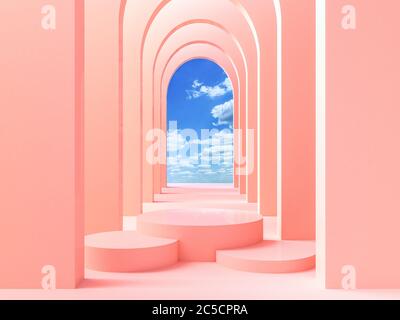 Abstrakt moderner Hintergrund mit geometrischer Form Podium für Produktpräsentation, 3d-Rendering Stockfoto