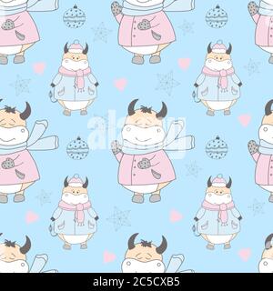 Bullenmuster. 2021 Jahr. Jahr des Ochsen oder Kalbes. Stier Charakter. vektor-Illustration Stock Vektor
