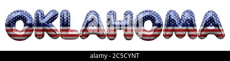 Oklahoma USA Staat Sterne und Streifen Folienballon Wort. 3D-Rendering Stockfoto