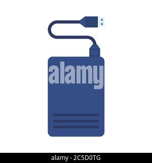 Tragbares Laufwerk auf weißem Hintergrund. Festplatte mit USB-Kabel. Vektor-Illustration in trendigen flachen Stil. EPS 10. Stock Vektor