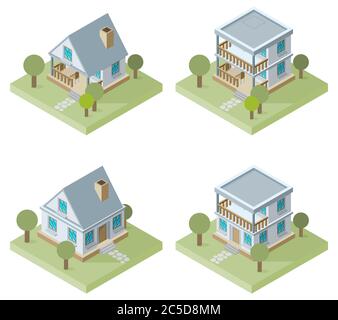 Privathaus Immobilien dekorative Symbole Set 3d isometrische isolierte Vektor-Illustration Stock Vektor