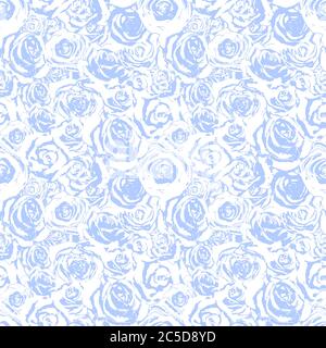 Sanfte leuchtend blaue Rosenknospen auf weißem, schönem Nahtmuster Stock Vektor