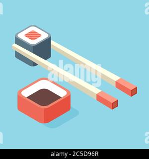 Abbildung - Sushi-Rolle mit Nori. Modernes isometrisches 3D-Flachdesign-Konzept. Stock Vektor