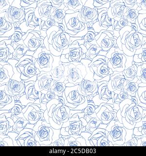 Sanfte blaue Rosenknospen auf weißem Hintergrund, nahtloses Muster Stock Vektor
