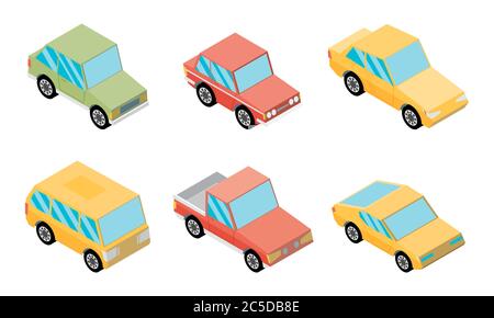 Isometrische Auswahl der Fahrzeuge Stock Vektor