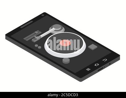 Musik isometrisches flaches Konzept. Player für Mobiltelefone Stock Vektor