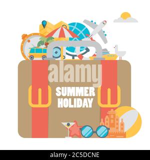 Set von Konzepten und Banner der Reise, Sommer im flachen Stil Stock Vektor