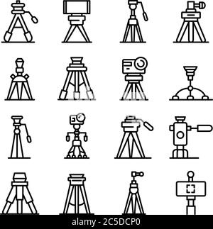 Stativ Symbole gesetzt, Umriss Stil Stock Vektor