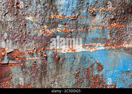 Rost bedeckt verwitterten Eisen Stahl Metall Textur Hintergrund mit rostigen Peeling Blasenfarbe Stockfoto