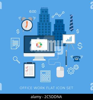 Büroarbeit flach Vektor-Symbol-Set Stock Vektor