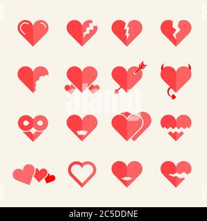 Flacher Vektor Herz Set Stock Vektor