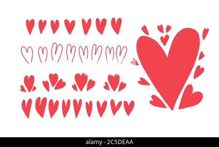 Satz von Herzen Formen isoliert auf weißem Hintergrund. Sammlung von roten Liebe Symbole Elemente. Vektorgrafik. Stock Vektor