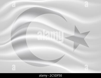 Islamischer Monochrom-Halbmond und Stern auf weißem Seidenhintergrund. Stock Vektor
