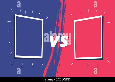 Vs Vorlage. Versus Vergleich leer. Dekorativer Schlachtenumschlag mit Schriftzug. Vektor-Farbdarstellung mit Trennwand und Kopierraum für Teilnehmer. Stock Vektor