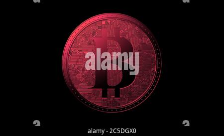 Rote Bitcoin Goldmünze isoliert mit schwarzem Hintergrund Bit-Münze 3d Rendern isolierte Illustration, Kryptowährung, Krypto, Geschäft, Management, Risiko, mone Stockfoto