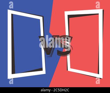 Vs Vorlage. Versus Vergleich leer. Dekorativer Schlachtenumschlag mit Schriftzug. Vektor-Farbdarstellung mit Trennwand und Kopierraum für Teilnehmer. Stock Vektor