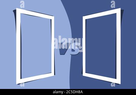 Vs Vorlage. Versus Vergleich leer. Dekorativer Schlachtenumschlag mit Schriftzug. Vektor-Farbdarstellung mit Trennwand und Kopierraum für Teilnehmer. Stock Vektor