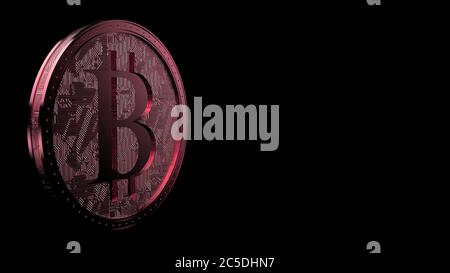 Rote Bitcoin Goldmünze isoliert mit schwarzem Hintergrund Bit-Münze 3d Rendern isolierte Illustration, Kryptowährung, Krypto, Geschäft, Management, Risiko, mone Stockfoto