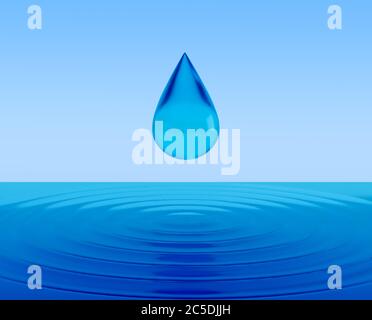 Ein Wassertropfen Nahaufnahme, Wasserreinheit, sauberes Wasser Problem Konzept, 3d-Rendering Stockfoto