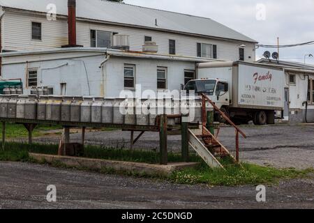 Bellville, PA, USA - 23. Mai 2013: Eine Fabrik, die Quark aus Milch produziert, die von nahe gelegenen Amish-Farmen in Milch im Kishacoquillas Valley, M, aufgenommen wurde Stockfoto