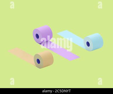 Mehrfarbiges Toilettenpapier. Bunte Rollen Toilettenpapier - blau, lila, orange. Konzeptionell - Vielfalt, Auswahl. 3d-Illustration Stockfoto