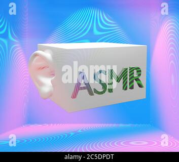 Mikrofon-asmr mit Ohr, autonome sensorische Meridianantwort. 3d-Illustration Stockfoto