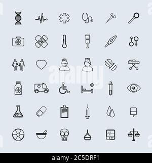 Vector Medical Icons 36 Set Stock Vektor