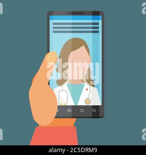 Vector modernes flaches Konzept Web-Banner-Design auf der Hand hält Handy mit medizinischer Hilfe und Arztberatung online mit abstrakten ph-wert Stock Vektor