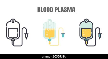 Blutplasma wird von wiederhergestellten Covid-19-Patienten gesucht. Forschung zur Coronavirus-Krankheit 2019 Infektionsbehandlungen. Linienkontur, flach, Füllen Stock Vektor