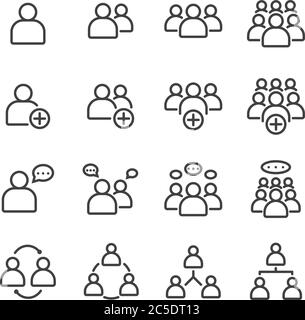 Einfache Reihe von Business People Related Vector Flat Outline Icons. Enthält z. B. Meeting, Geschäftskommunikation, Teamarbeit, Verbindung, Sprechen und Stock Vektor