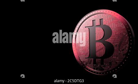 Rote Bitcoin Goldmünze isoliert mit schwarzem Hintergrund Bit-Münze 3d Rendern isolierte Illustration, Kryptowährung, Krypto, Geschäft, Management, Risiko, mone Stockfoto
