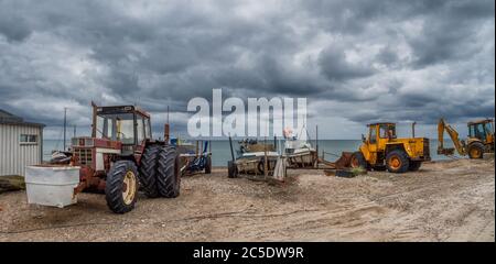 Küstenkutter am Strand von Lild Strand in Thy, Dänemark Stockfoto