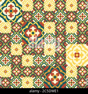 Bodenfliesen - nahtloses Vintage-Muster mit Quatrefoils. Patchwork-Muster. Nahtloser Vektorhintergrund. Einfarbige Farben - einfach zu färben. Stock Vektor