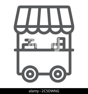 Symbol für die Linie des Imbissbudes, Kiosk und Stand, Straßenbild, Vektorgrafik, ein lineares Muster auf weißem Hintergrund. Stock Vektor