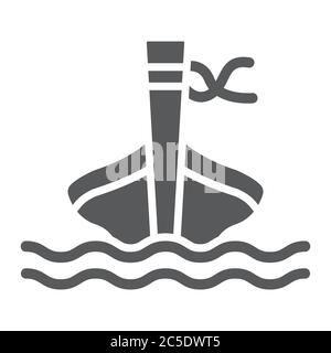 Langschwanz-Boot Glyphe Symbol, Schaf und Meer, Tai-Boot-Zeichen, Vektor-Grafiken, ein solides Muster auf weißem Hintergrund. Stock Vektor