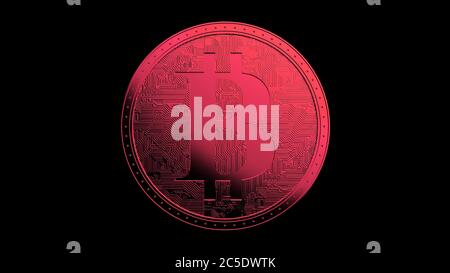 Rote Bitcoin Goldmünze isoliert mit schwarzem Hintergrund Bit-Münze 3d Rendern isolierte Illustration, Kryptowährung, Krypto, Geschäft, Management, Risiko, mone Stockfoto