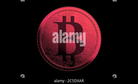 Rote Bitcoin Goldmünze isoliert mit schwarzem Hintergrund Bit-Münze 3d Rendern isolierte Illustration, Kryptowährung, Krypto, Geschäft, Management, Risiko, mone Stockfoto