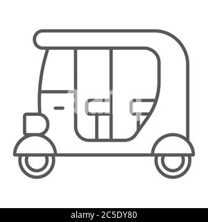 Tuk Tuk dünne Linie Symbol, Auto und Fahrzeug, Rikscha-Zeichen, Vektorgrafik, ein lineares Muster auf weißem Hintergrund. Stock Vektor