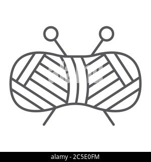 Garnkugel dünne Linie Symbol, Stricken und Nähen, Fadenzeichen, Vektorgrafik, ein lineares Muster auf weißem Hintergrund. Stock Vektor