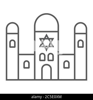 Synagoge dünne Linie Symbol, Religion und Architektur, jüdische Kirche Zeichen, Vektorgrafik, ein lineares Muster auf weißem Hintergrund. Stock Vektor