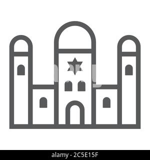 Synagoge Linie Symbol, Religion und Architektur, jüdische Kirche Zeichen, Vektorgrafik, ein lineares Muster auf weißem Hintergrund. Stock Vektor