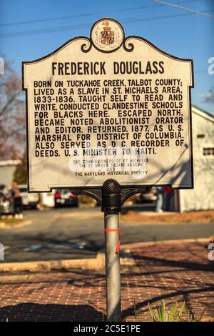 St. Michaels, MD, USA - 30. März 2013: Frederick Douglass Historic Marker Sign in St. Michaels, Maryland Stockfoto