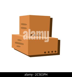 Karton Lieferung Verpackung geschlossene Box auf weißem Hintergrund. Transport von Handelswaren und Lieferung von persönlichen Gegenständen. Abbildung EPS 10. Stock Vektor