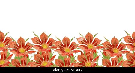 Rote Blume nahtlose Grenze, Herbst floralen Hintergrund, vintage farbigen Bleistift Illustration mit handgezeichneten schönen roten Blumen, Muttertag Stockfoto