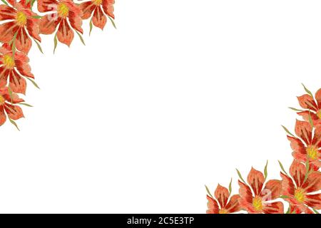 Roter Vintage floral Rahmen, Herbst botanischen handgezeichneten Illustration mit roten Blumen, floralen Rahmen Dekoration für Muttertag, Valentinstag Stockfoto