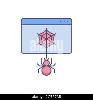 spider auf Web-Vektor-Symbol Symbol Virus Malware auf weißem Hintergrund isoliert Stock Vektor